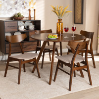 Baxton Studio Danica/Hexa-Latte/Walnut-5PC Dining Set Timothy Mid-Century Modern Transitional Light Beige Fabric Upholstered and Walnut Brown Finished Wood 5-Piece Dining Set